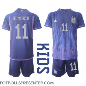 Argentina Angel Di Maria #11 Bortatröja Barn VM 2022 Kortärmad (+ korta byxor)